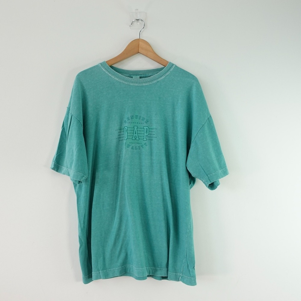 90s VINTAGE Gap Shirt Mens XL Teal Green Cotton Tees Crew‎ Neck Short Sleeve USA